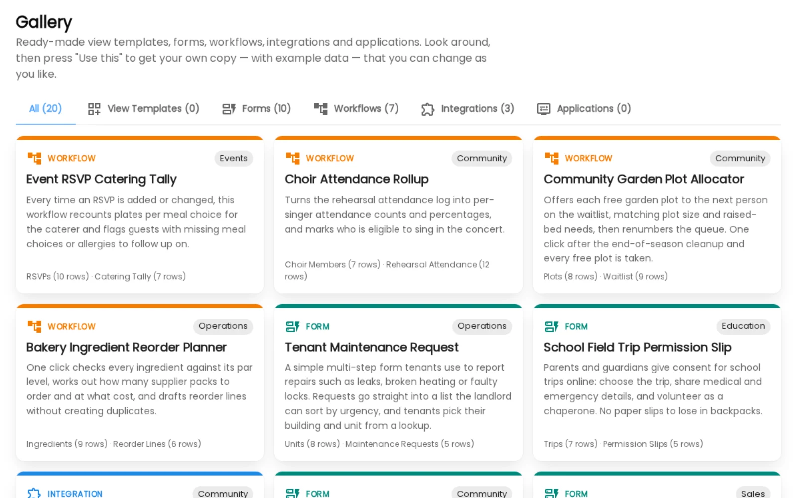 Dozens of ready-made forms, apps and automations