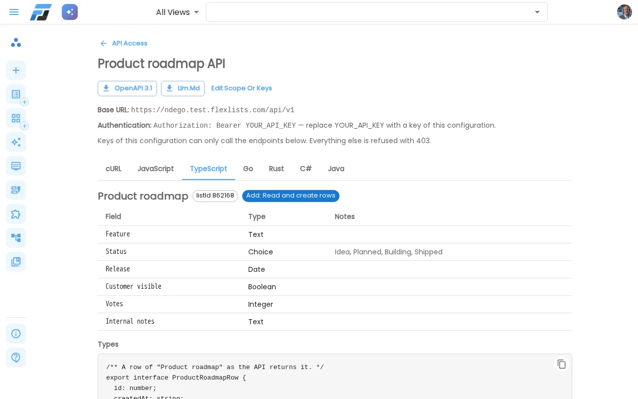 Documentation made for one API configuration, in seven languages