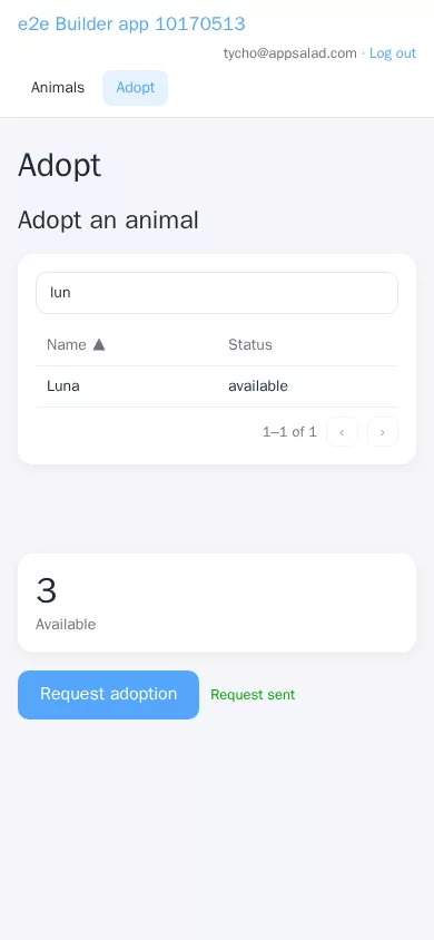 The same page live on a phone, as a Member: search, the KPI and a workflow button