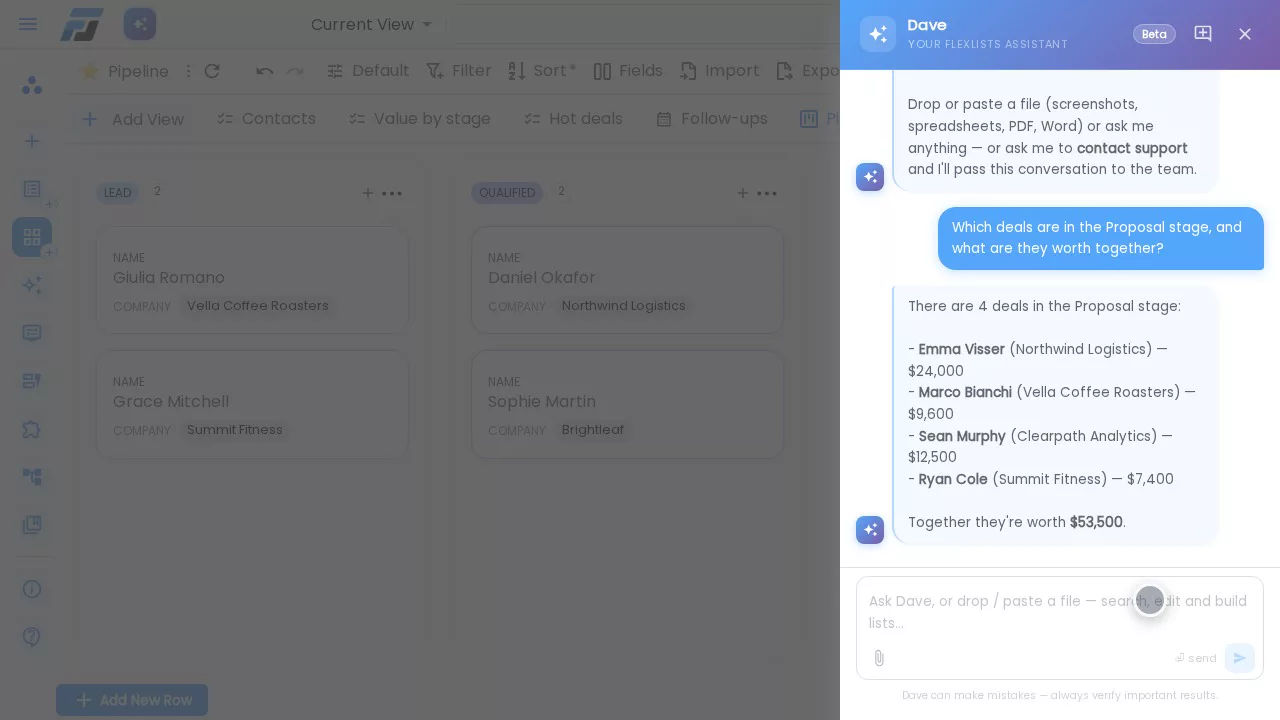 Dave lists the four deals in Proposal and what they're worth together