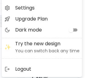 The account menu, with “Try the new design” below Dark mode