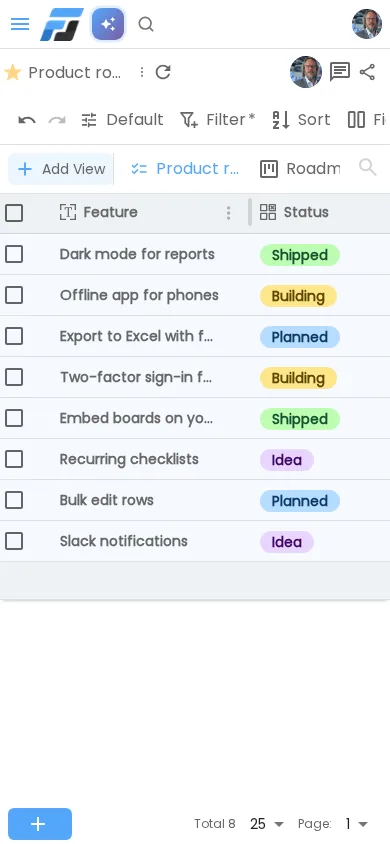 Switches in the list on a phone