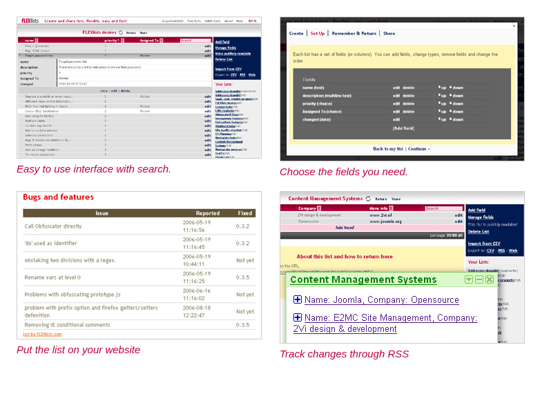Flexlists screenshots from 2007