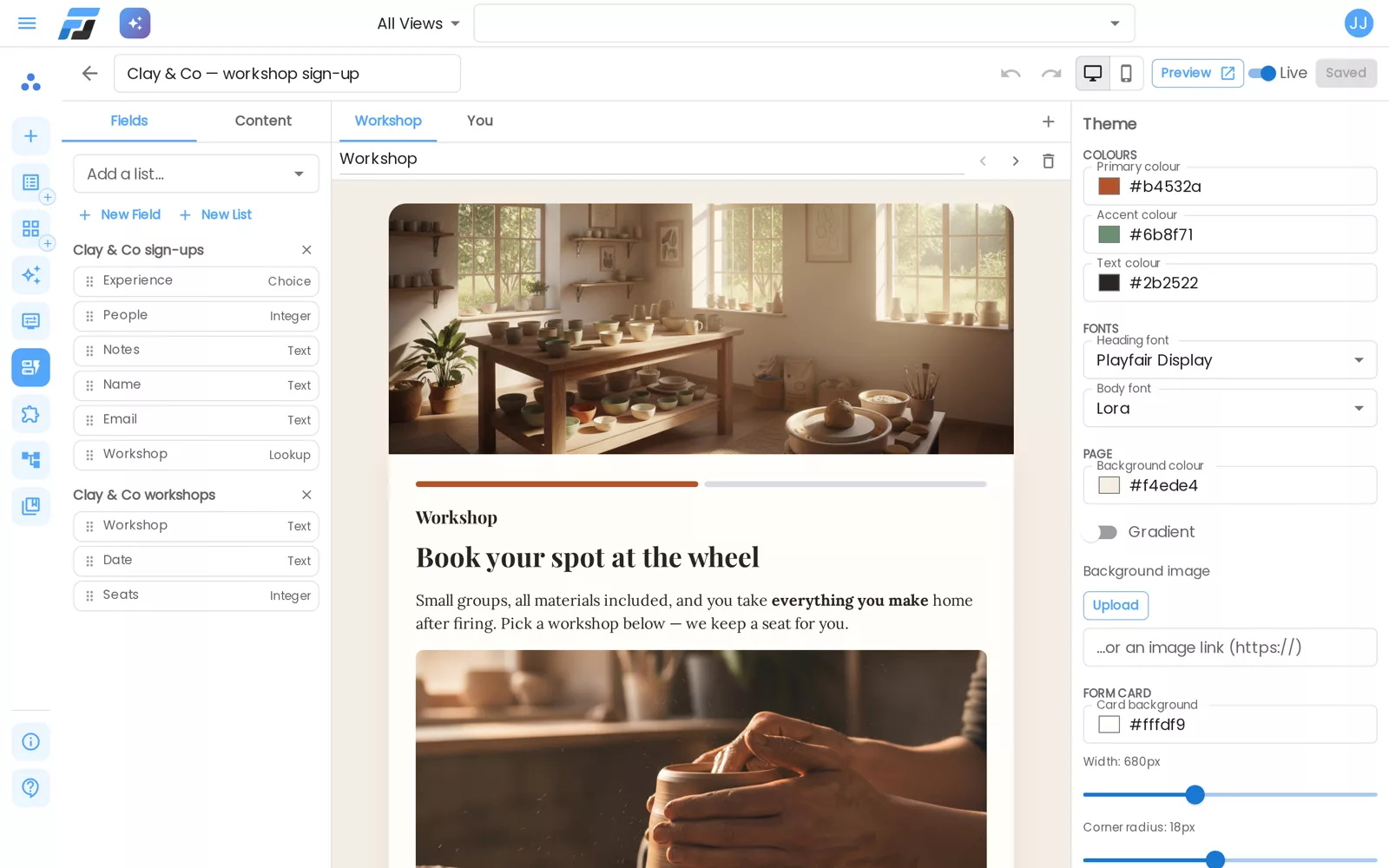 The theme: colours, fonts, page and card