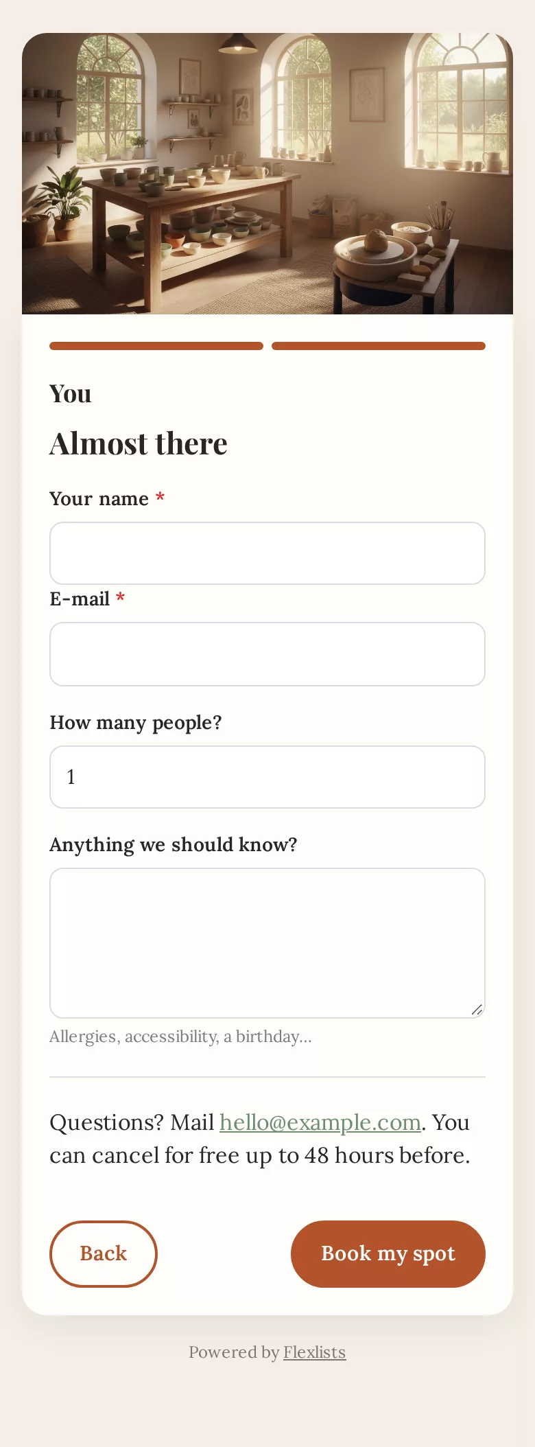 Step two on a phone: columns stack below each other
