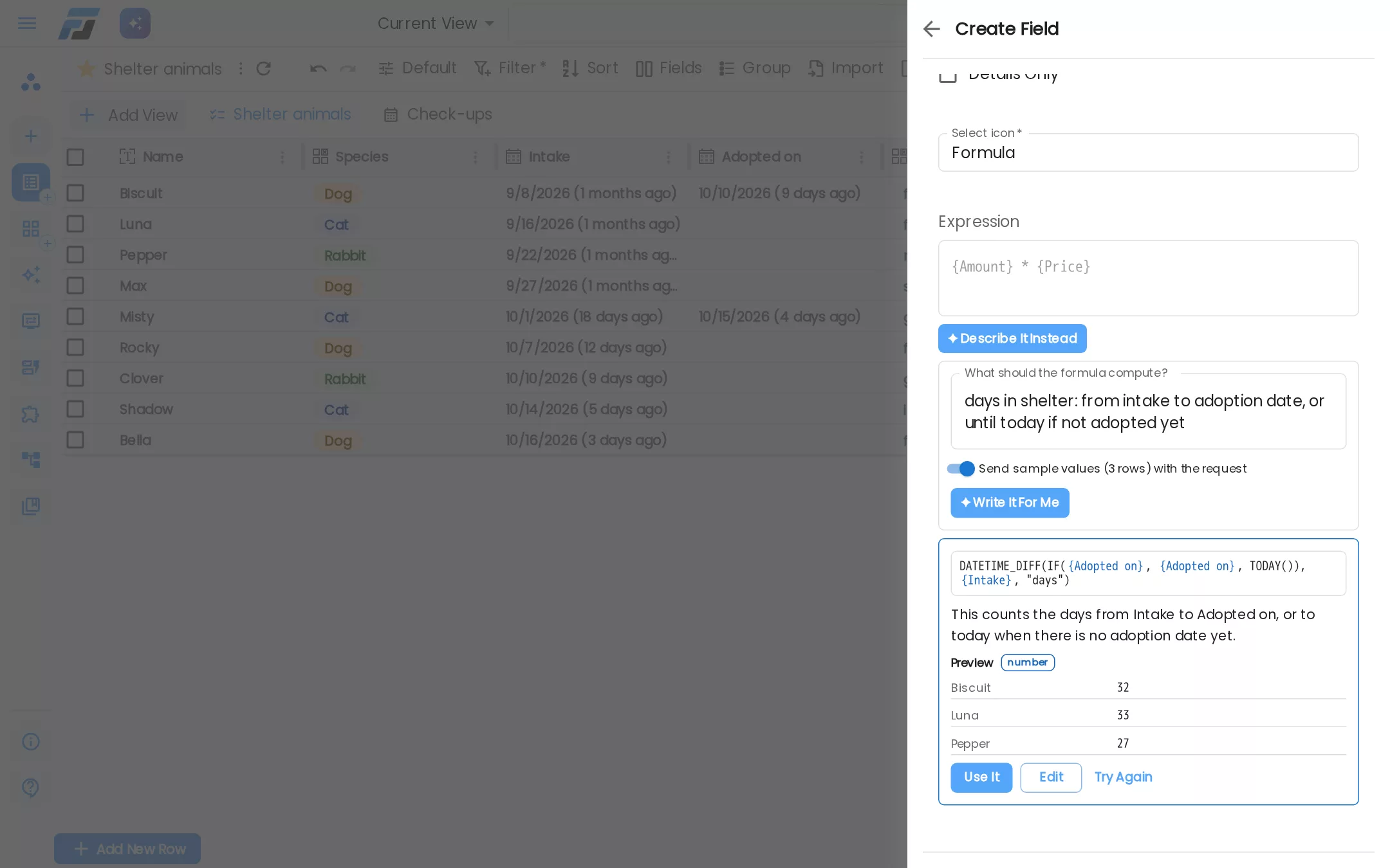 Describe it instead: Flexlists wrote the formula, explains it and shows it on three of your rows