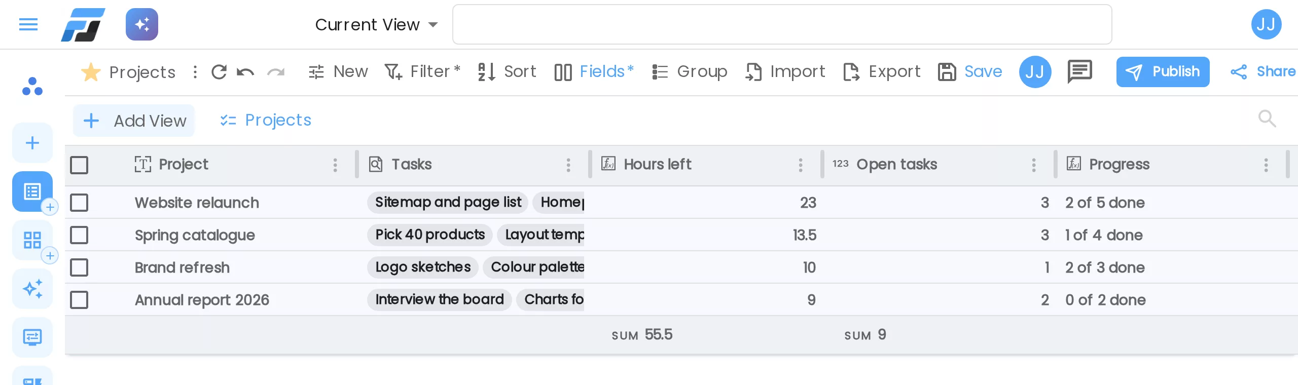 A Progress formula that counts the done tasks of each project