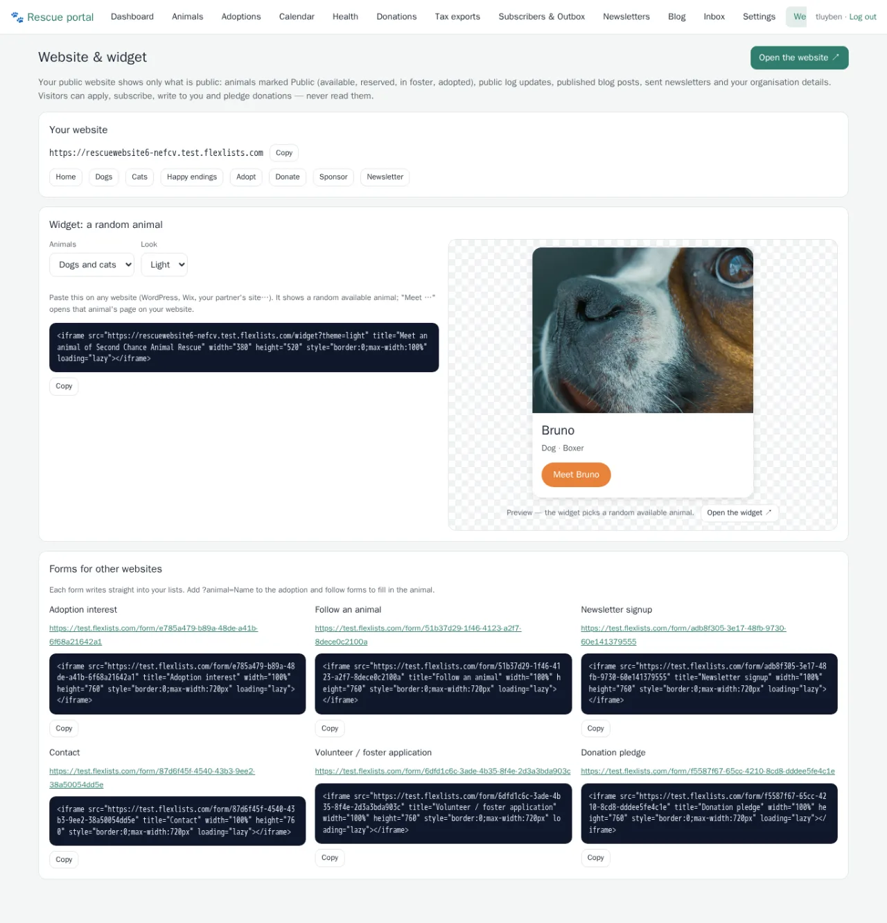 The widget and the embed snippets