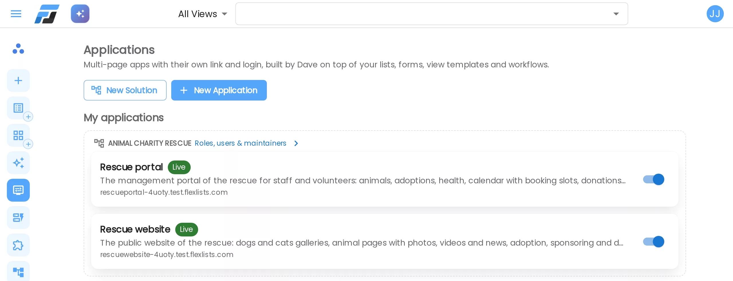 A solution in the applications list: the Rescue portal and Rescue website grouped together