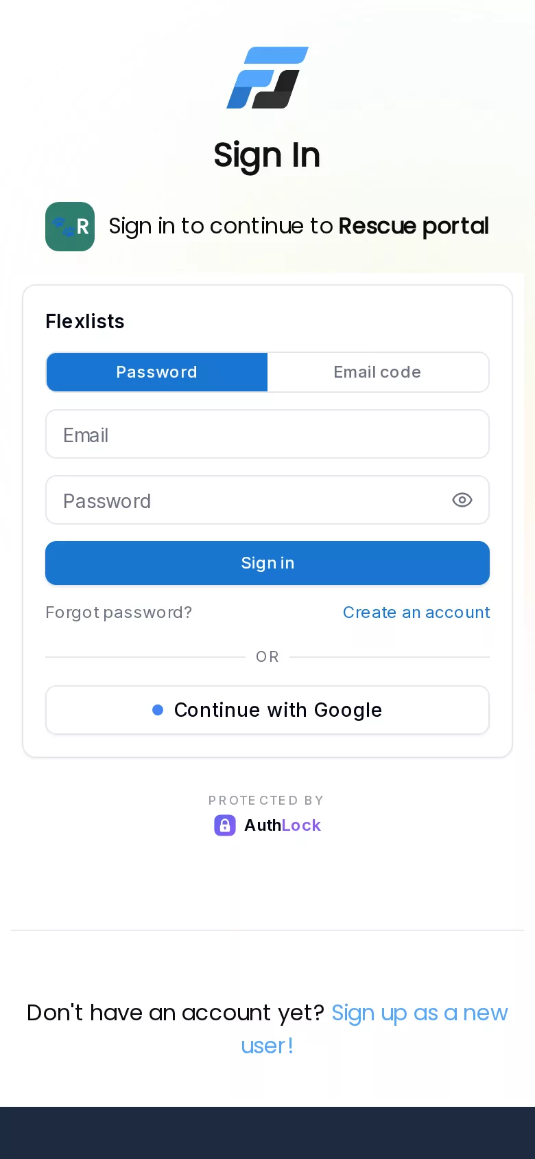 The same sign-in page on a phone