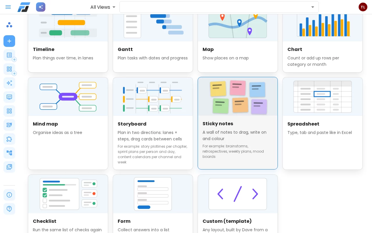 The Sticky notes card in the Create hub
