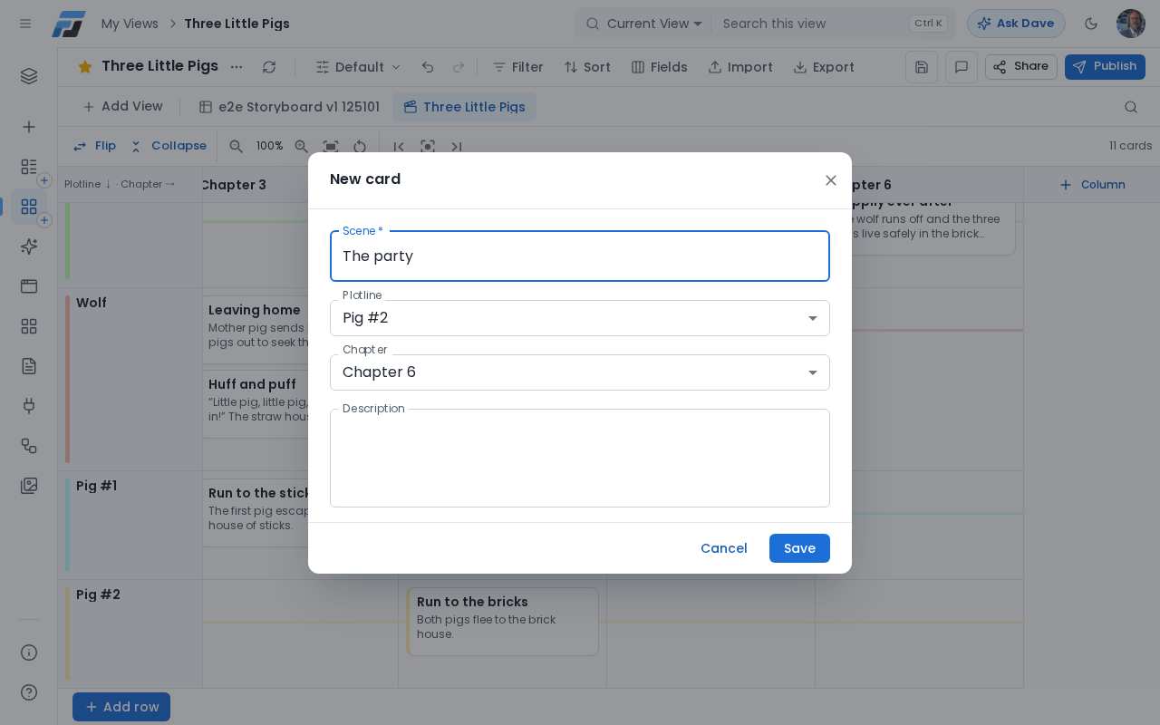 The card editor, with the lane and step already filled in