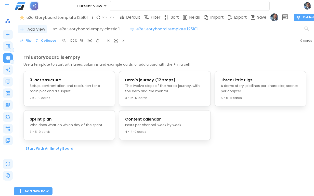 The five starter templates in an empty storyboard